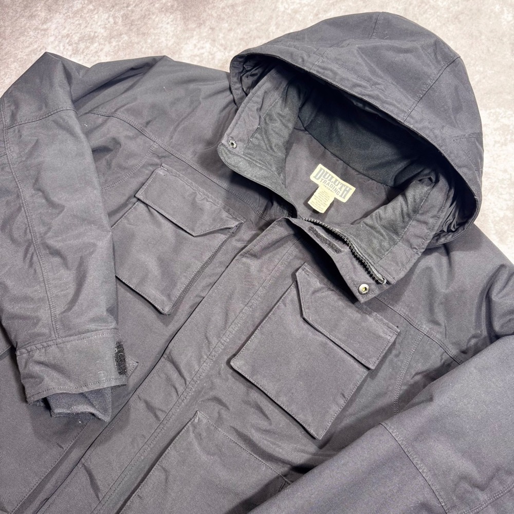 Duluth Trading Co Mens Black 3M Thinsulate Insulated Hooded Field Jacket Large